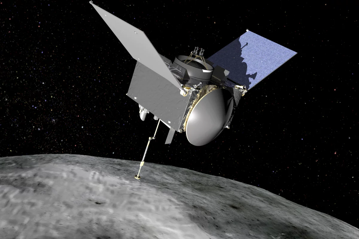 Artist's impression of the OSIRIS-REx spacecraft in action
