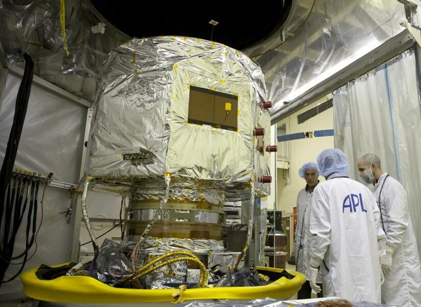 In late 2010, engineers at the Johns Hopkins Applied Physics Laboratory prepare to place Van Allen Probes spacecraft "B" in a thermal-vacuum chamber