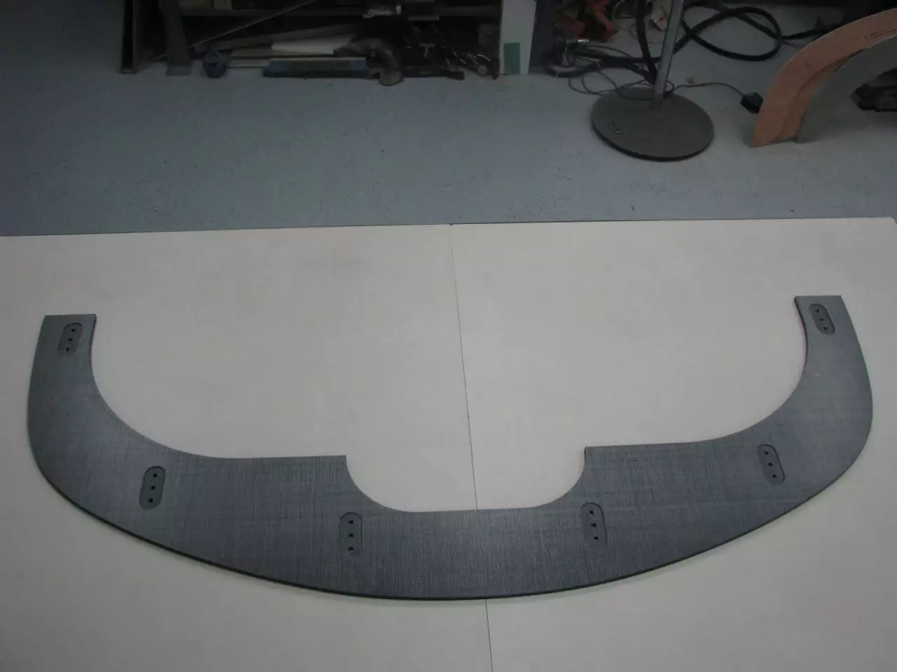 Custom race Aero Splitter before the second layer of Tegris is added (machined recesses for hi-density foam clearly visible)