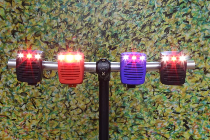 The chosen sounds are delivered through a 96 decibel speaker and the preset lighting patterns through 110 lumen LED lights