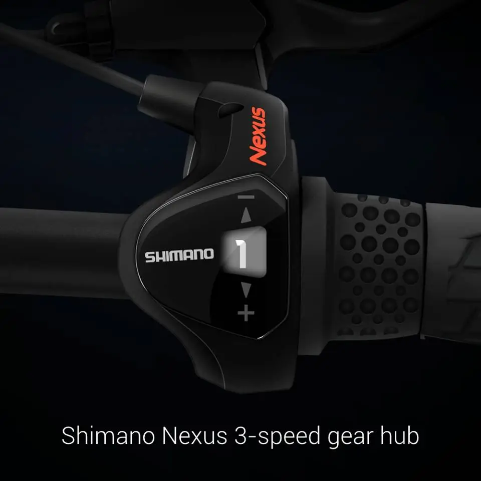 There are conventional controls for the gearing on the handlebars