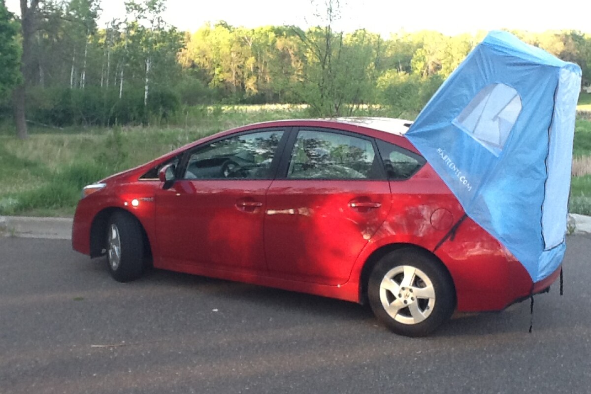 For less than $100, the Habitents turns your Prius into a functional sleeping shelter