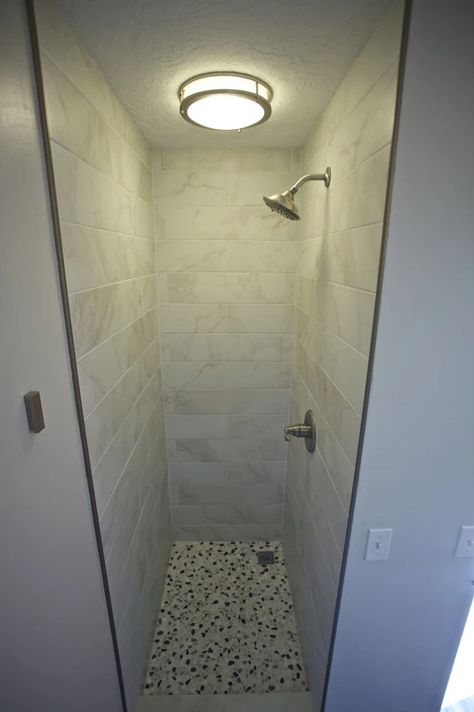 The tiled shower