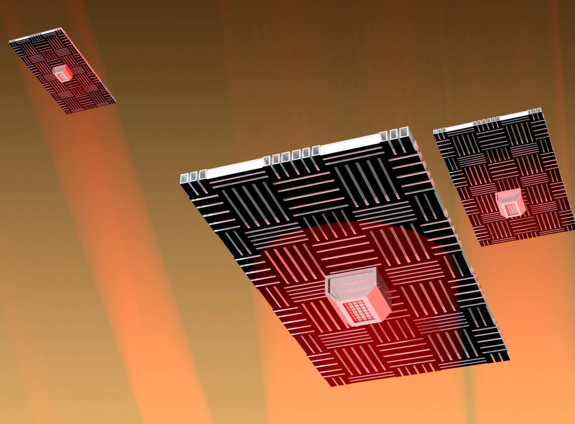 An artist's conception of a fleet of sensor-equipped Nanocardboard Flyers