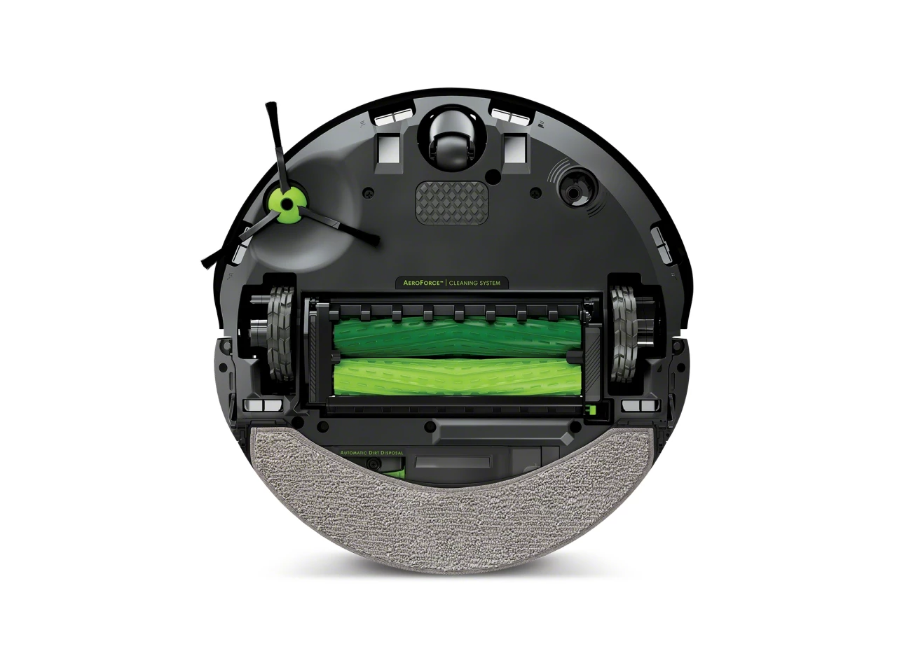 Underside of the Roomba Combo j7+ with the mop head deployed