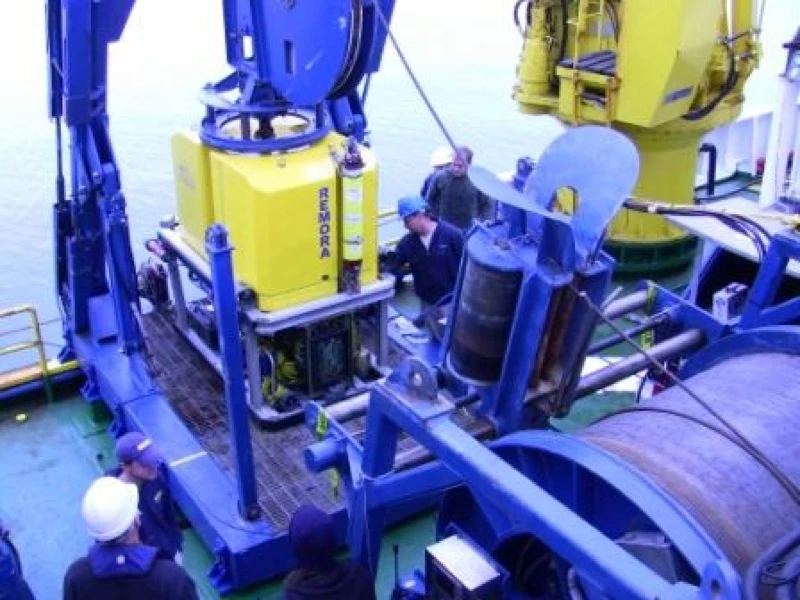 The Odyssey crew prepares the Remotely Operated Vehicle for launch