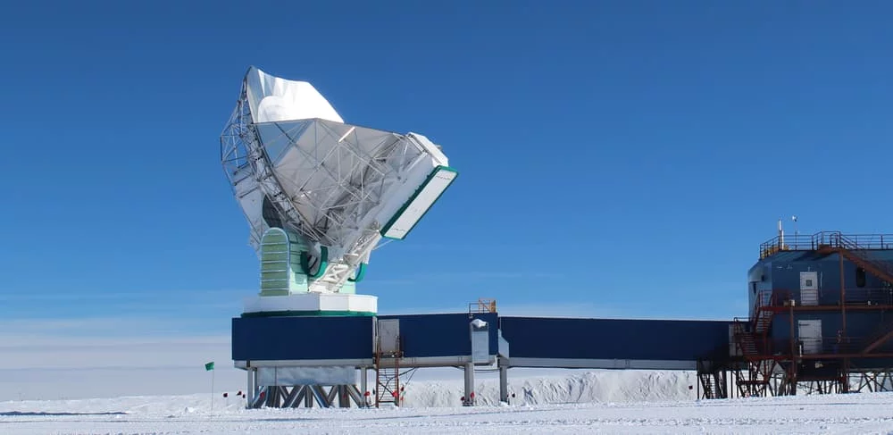 The SPT microwave-detecting instrument located in Antarctica that is part of the Event Horizon Telescope array that will help deliver enormous amounts of cosmological data over the coming decade