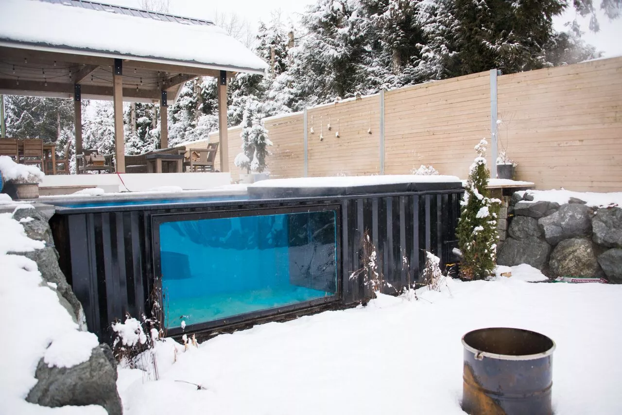 The pools come with a color-changing LED and a natural gas or propane heater, intended for year-round use