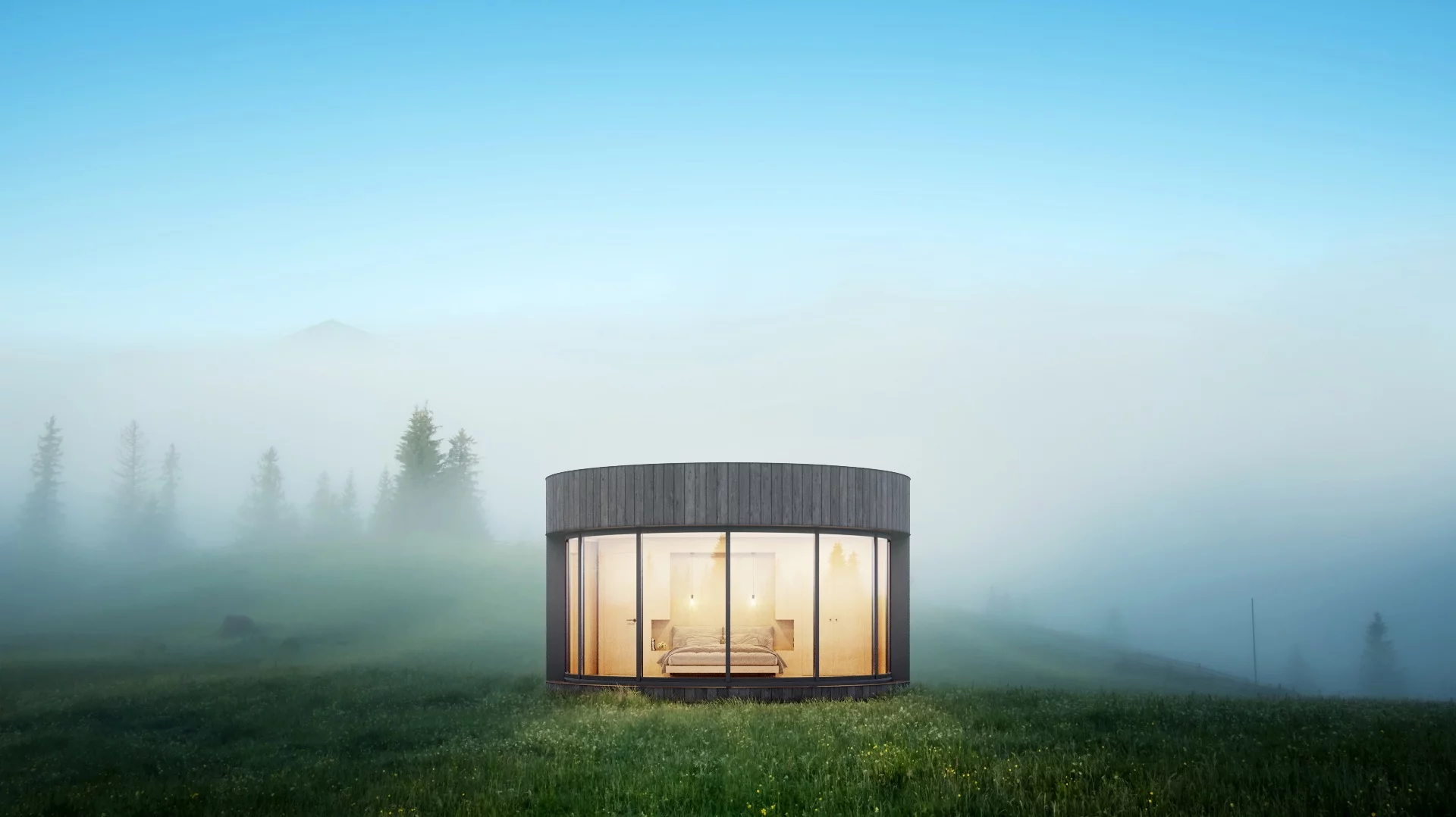 The LumiPod features a steel structure and wood exterior