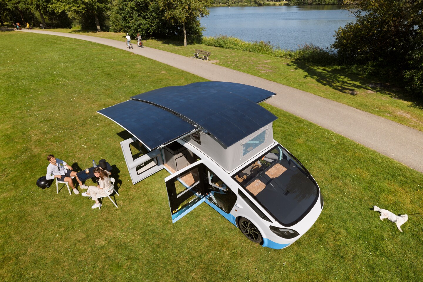 The solar array can double in size at camp thanks to additional fold-out panels