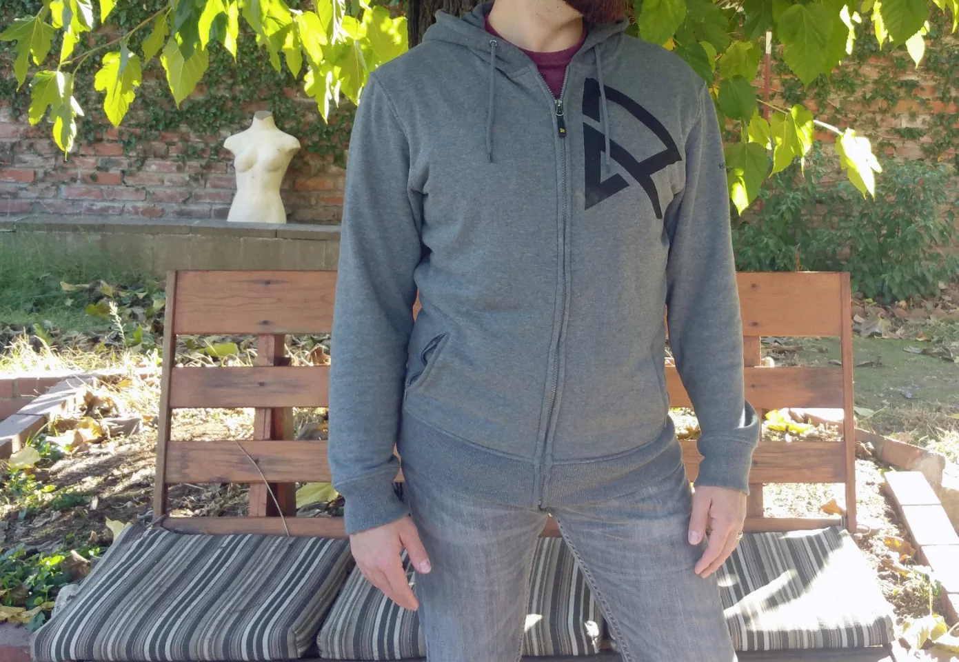 The Ravean heated hoodie is long enough to cover the front pocket openings on jeans
