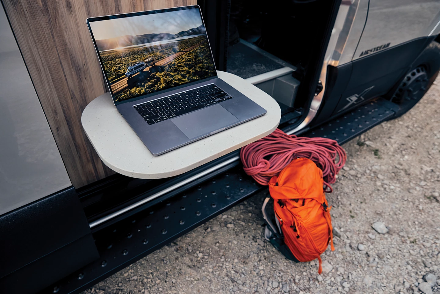 The versatile adjustable table can be mounted in four different positions inside and outside the van