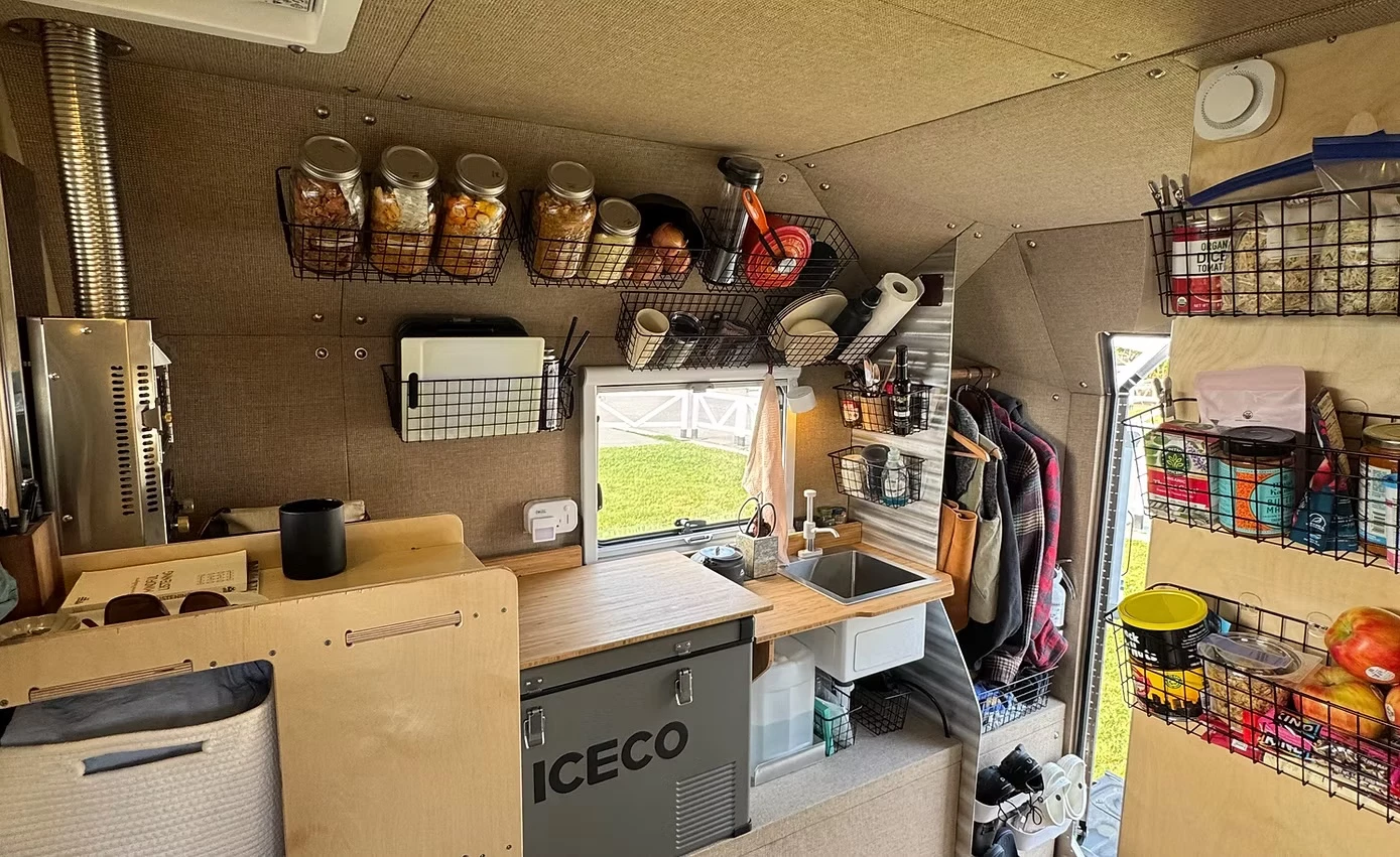 Kimbo uses the extra length of its 8-footer to install a more practical kitchen space