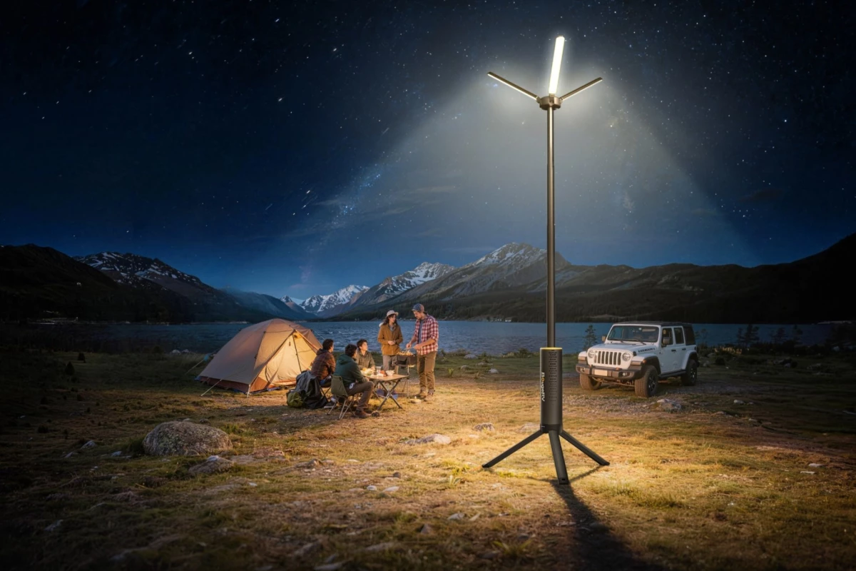Fully extended and on full illumination, the BougeRV T1 Lantern can light a whole campsite