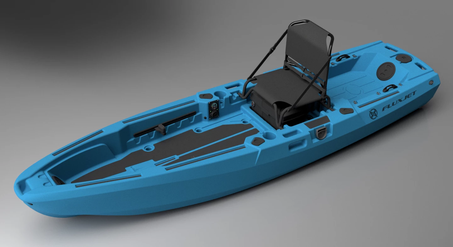 A rendering of the final commercial version of the FluxJet Kayak