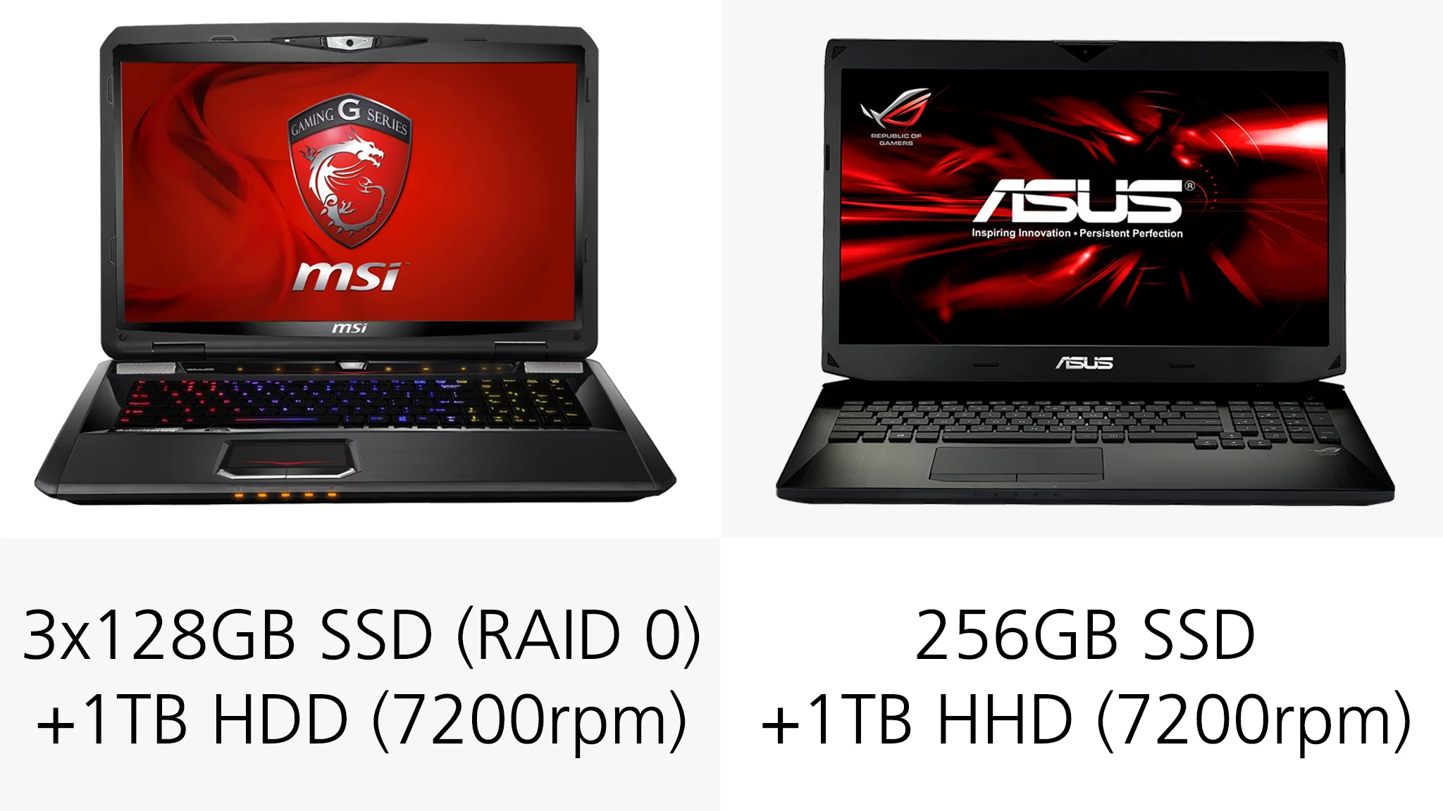 Both storage configurations feature SSDs, but the MSI setup is superior