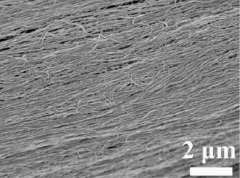 A magnification of CNT-Si/CNT composite yarn that acts as the anode (Image: Wei Weng)