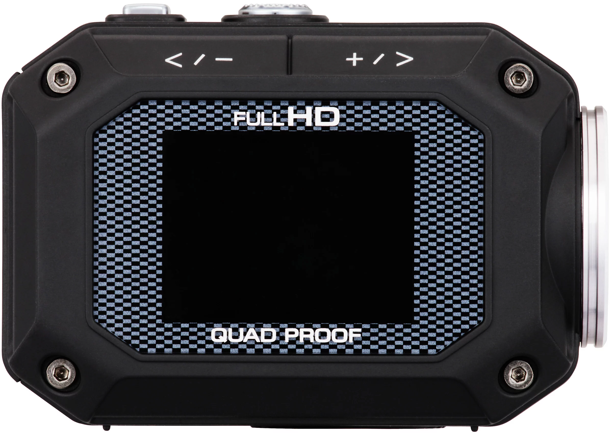 There's a 1.5-inch LCD monitor to the side of the 2.9 x 2 x 1.3-inch GC-XA1 action cam