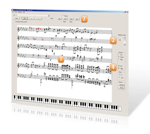 The PianoMaestro software reads MIDI files and converts them to onscreen music notation