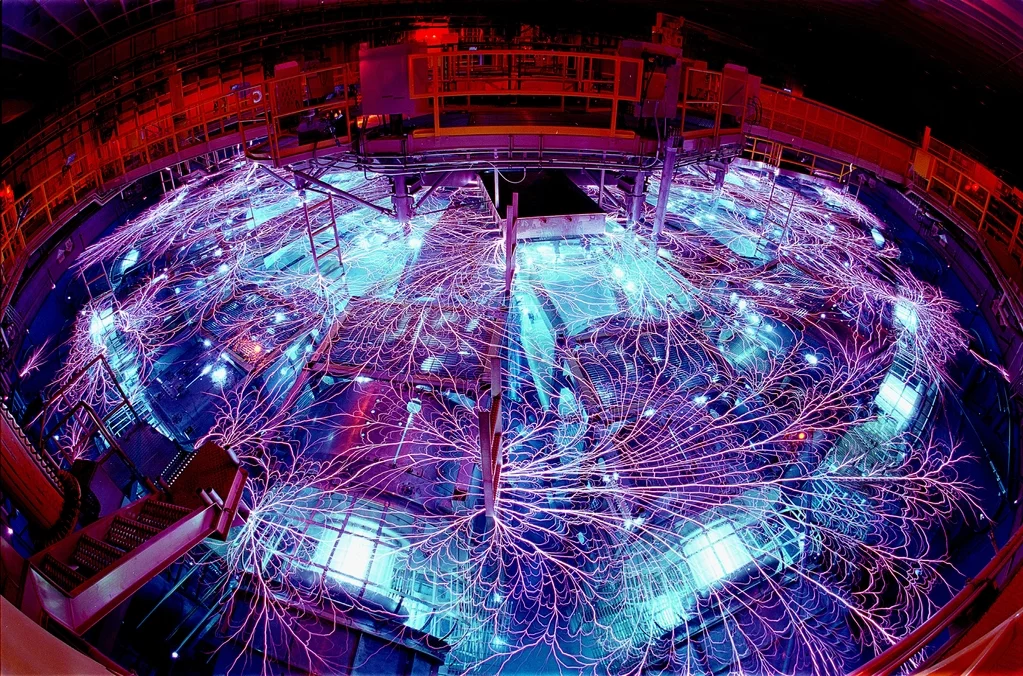 The Z machine at Sandia National Laboratories creates tremendous bursts of energy using less power than it would take to light 100 homes for a few minutes