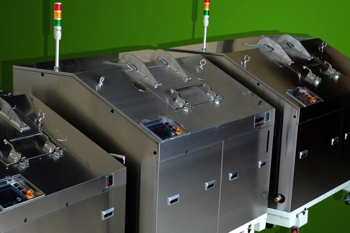 The Eco-Safe Digester is a self-contained stainless steel unit that breaks down food waste into grey water