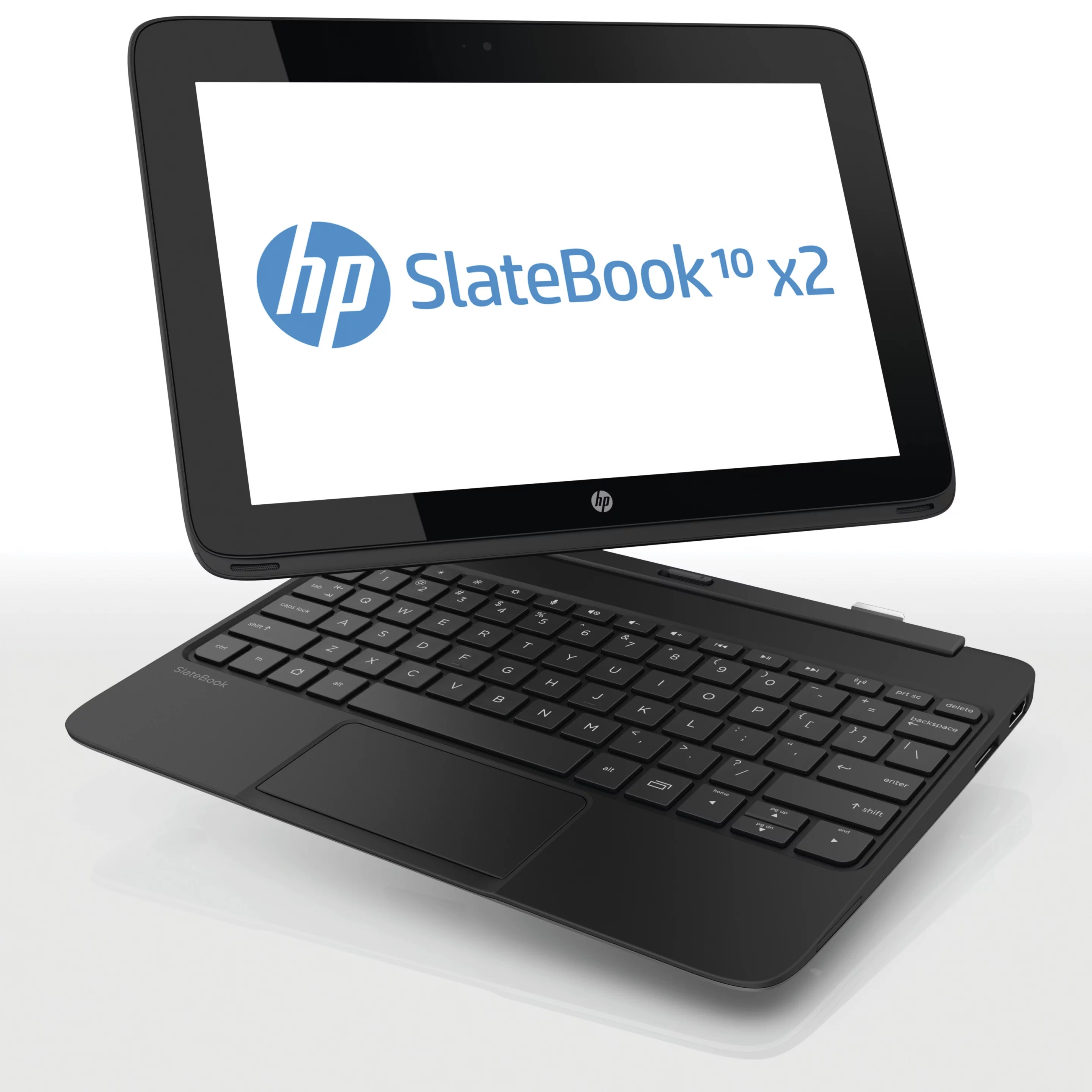 The tablet part of the two-in-one device attaches by a magnetic hinge to the keyboard base, which packs its own battery for extended uptime, and features chiclet-style keys and a trackpad