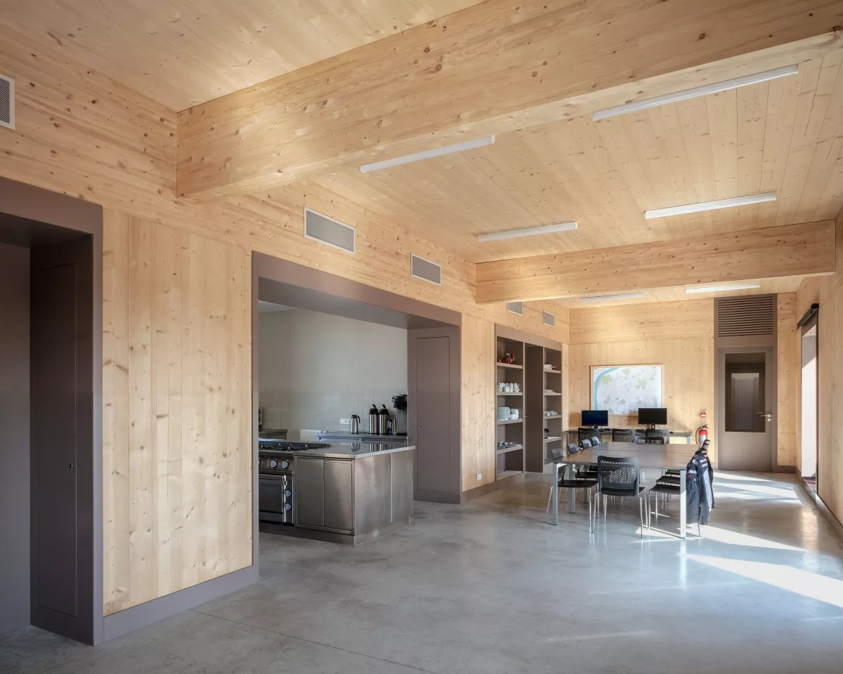 Fire Station Wilrijk's residential area includes a kitchen and dining area and office