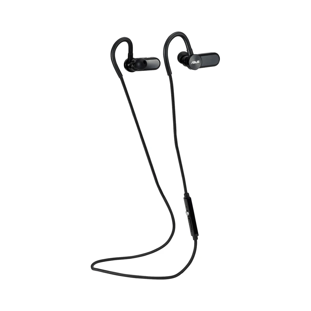 Each bud hooks over the top of the ear and the cable runs around the back of the neck