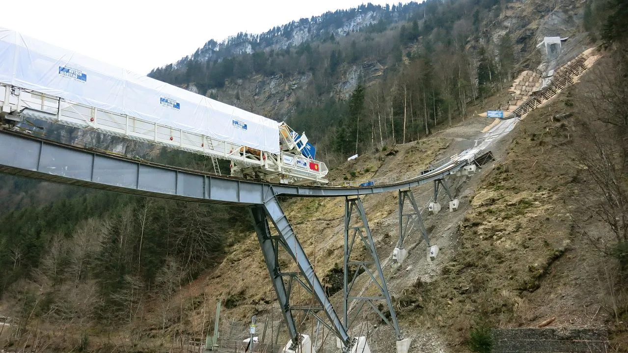 The Stoosbahn funicular railway connects the Swiss mountain village of Stoos to the valley below