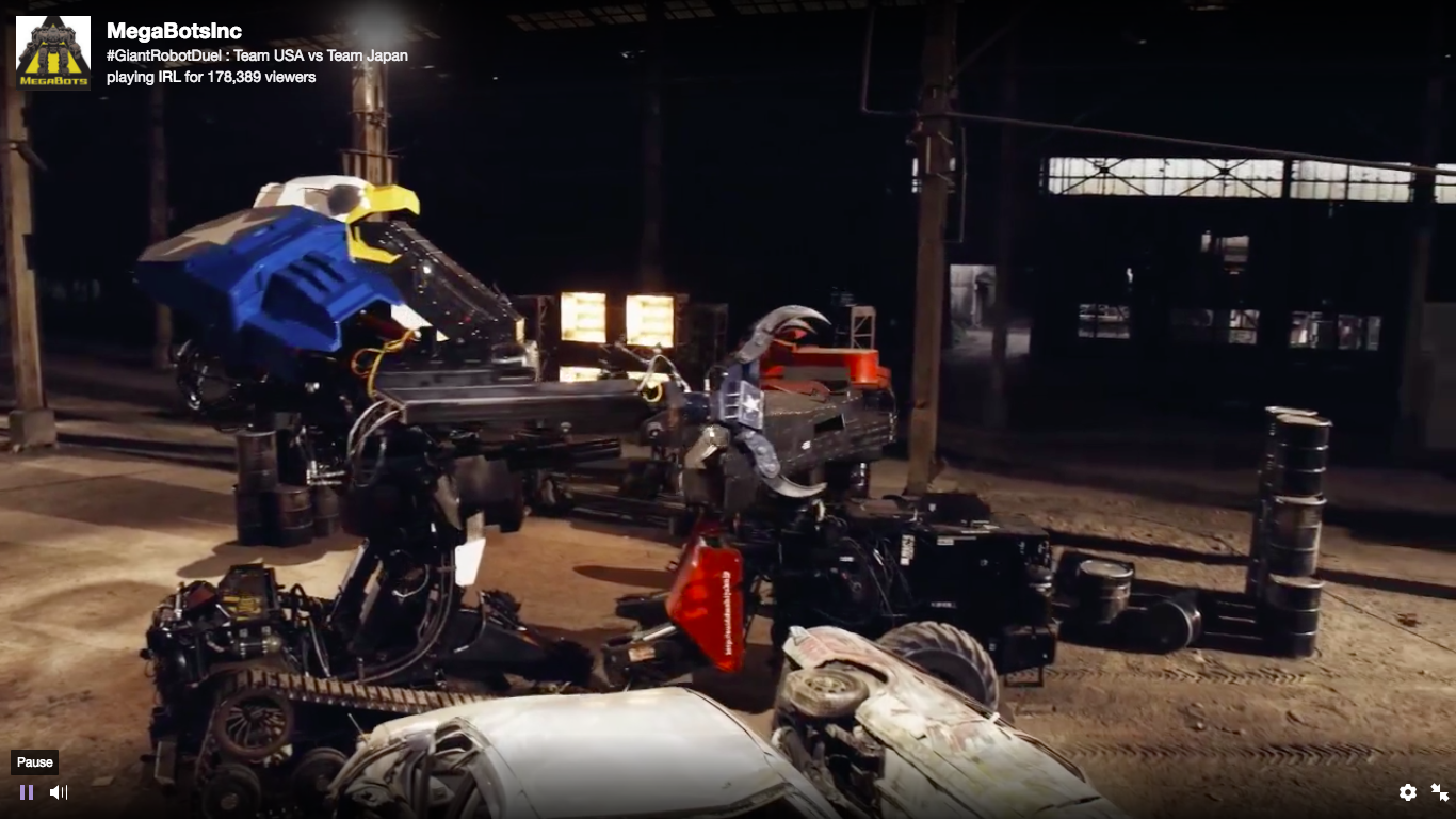The MegaBots machine and Kuratas robot go toe-to-toe