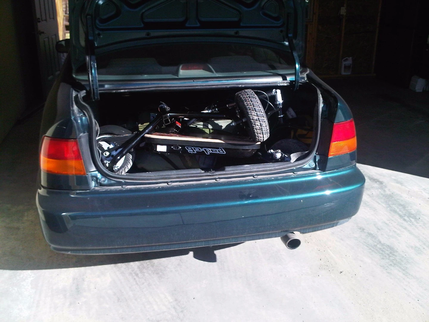 The GoCaddy fits in the trunk of a car