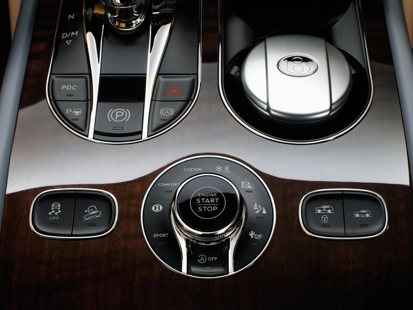 The Bentayga's center console features a number of different controls