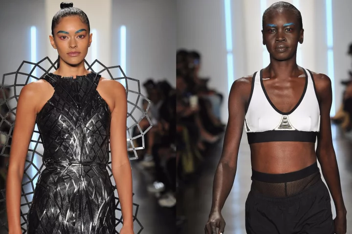 Chromat's Adrenaline Dress (left) and Aeros Sports Bra (right) demonstrate some possible uses for Intel's wearable-focused Curie module