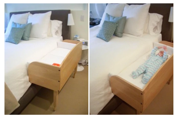 Baby Bunk sleeper positions baby right next to your bed for convenient feeding and comforting