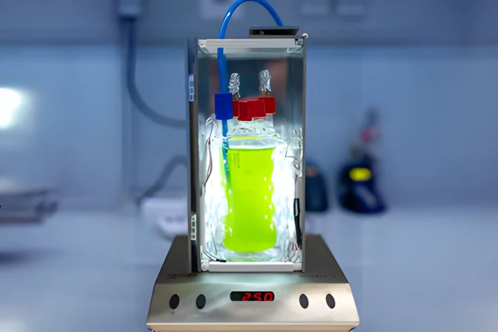 The bioreactor used to grow the cyanobacteria under very specific gas, light, and temperature conditions