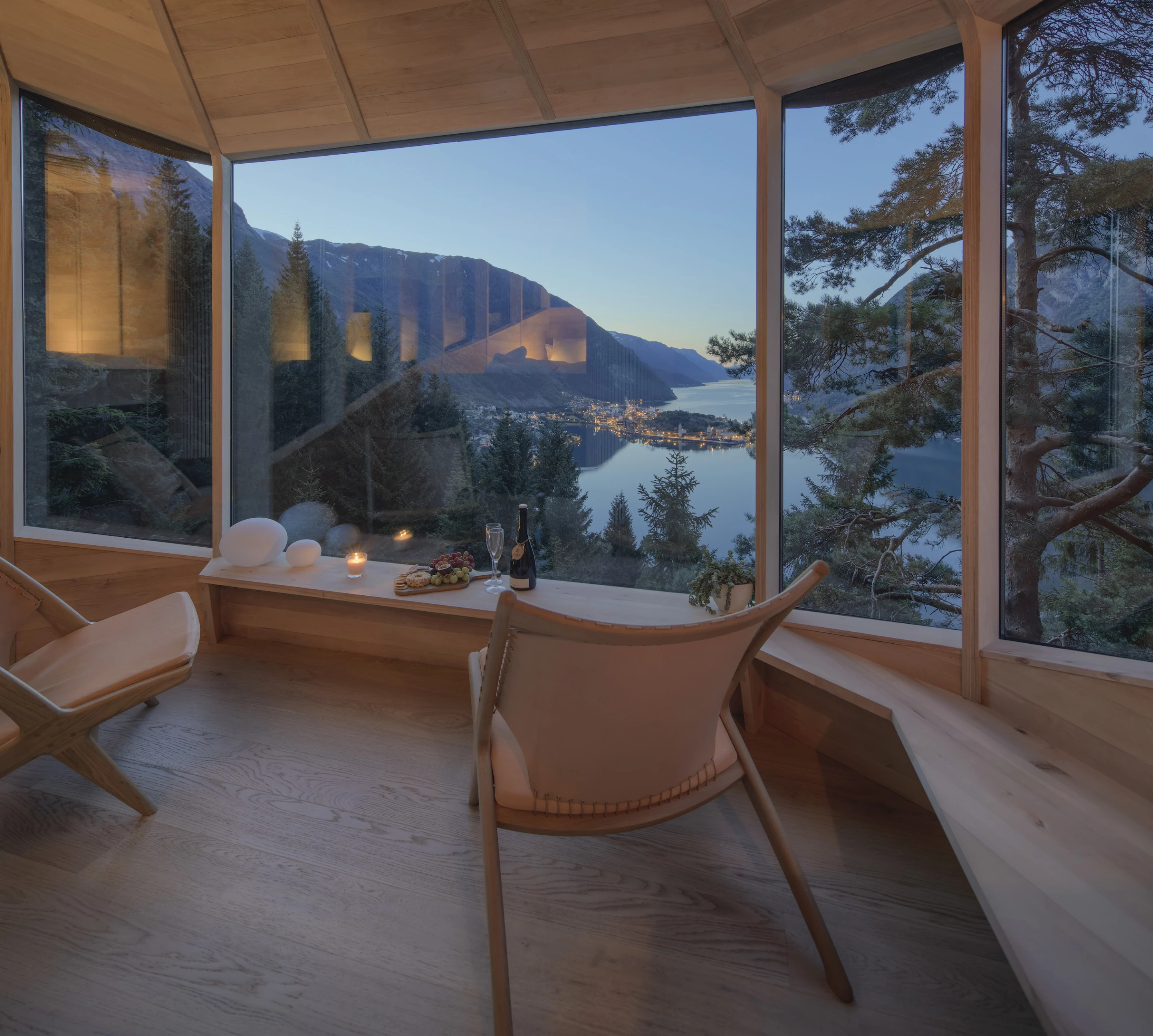 Woodnest's interior decor consists of simple unfinished wood