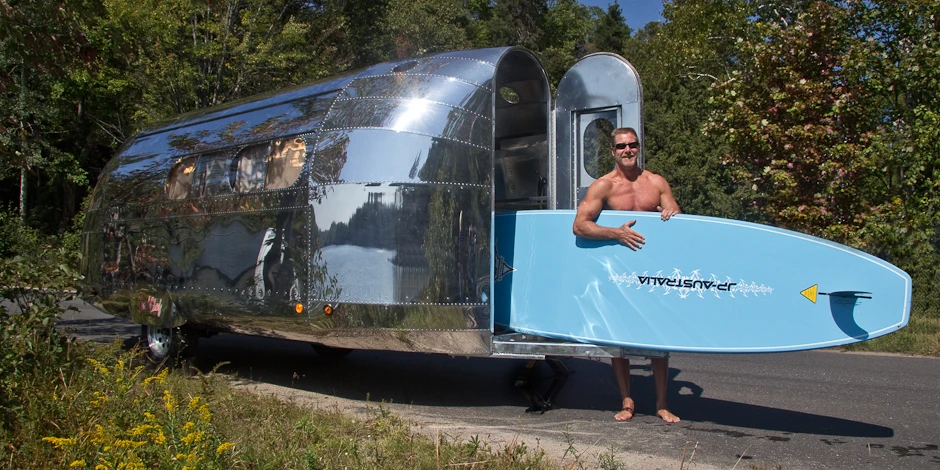 There’s a front-entry door for easy storage of long gear inside the caravan