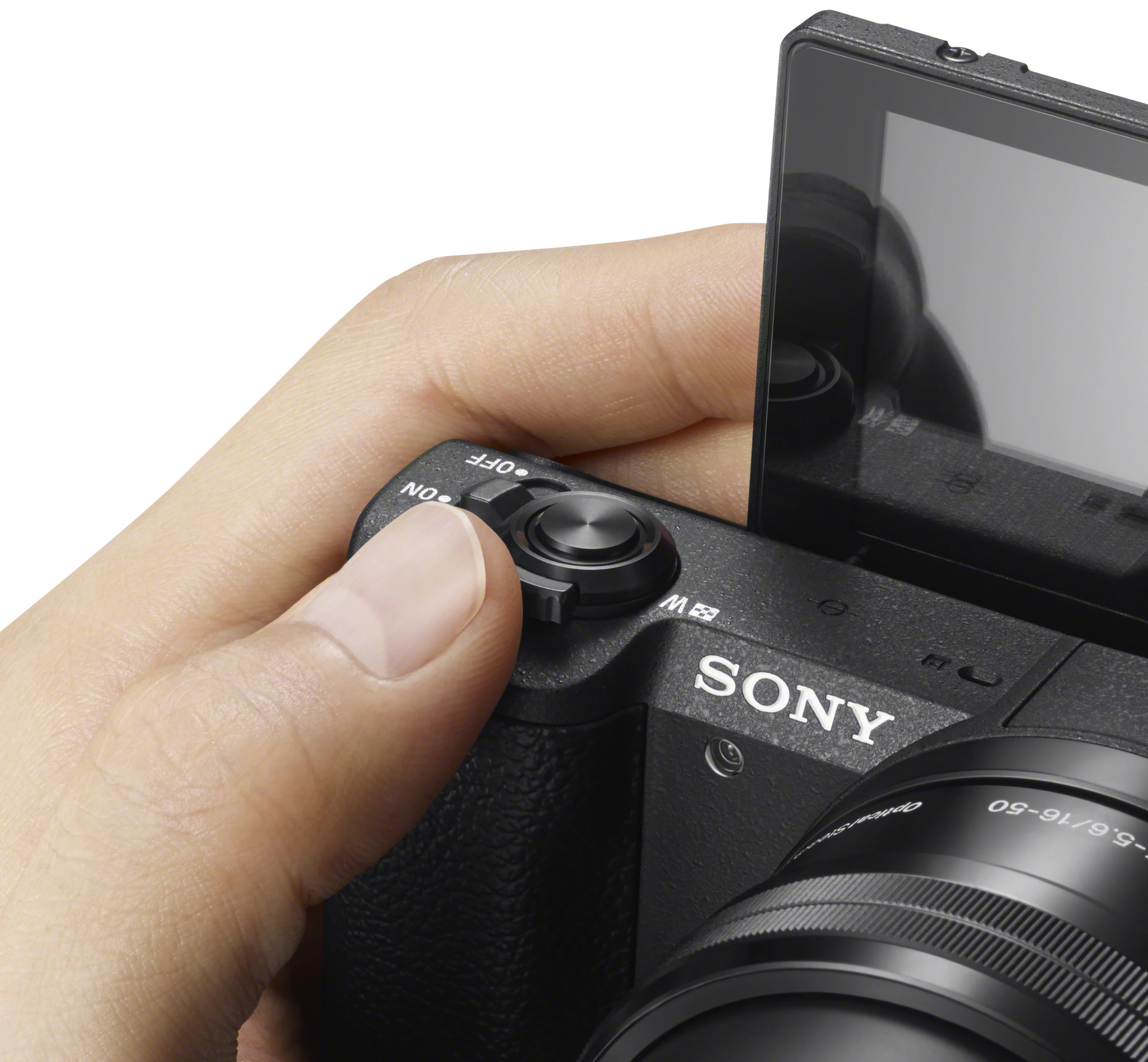 A zoom lever on the Sony Alpha A5100 allows for power-zoom lens control