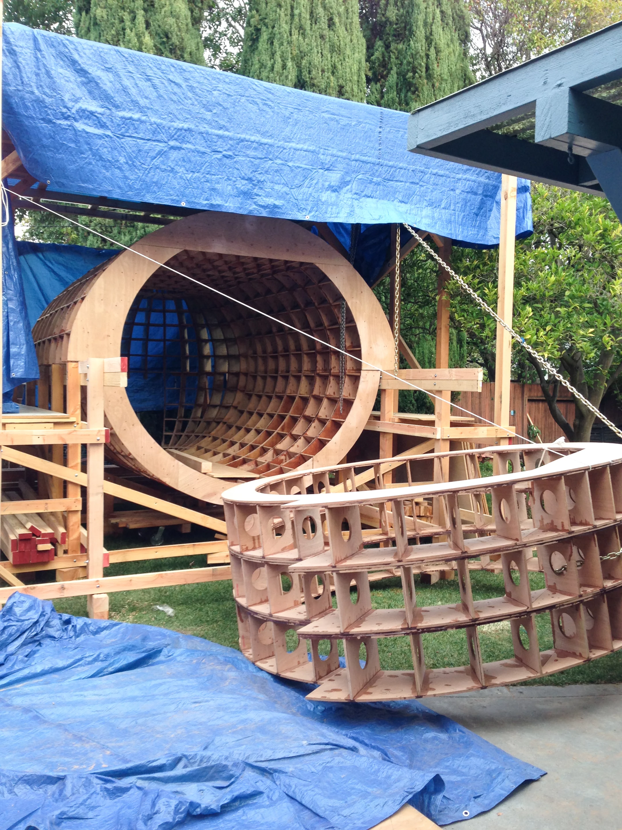 The work-in-progress structure is stored in the designer's backyard (Photo: Chris Robinson)