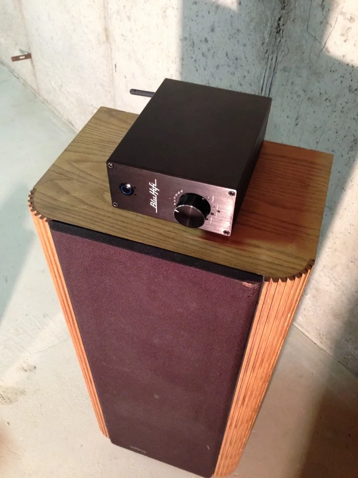 The BluAmp Bluetooth amplifier can connect to any Bluetooth-enabled or non-wireless speaker