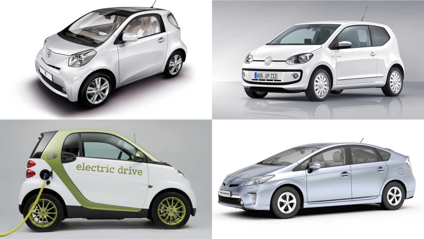 The Toyota iQ, Volkswagen up!, smart fortwo and Toyota Prius