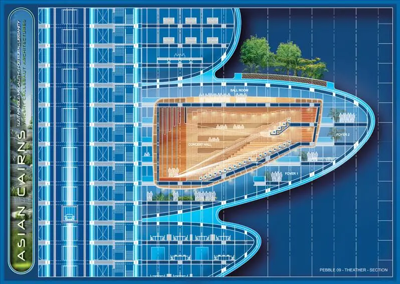 The idea is that each "pebble" can be customized to suit a variety of needs, like housing, office space, shops, recreation areas, etc.