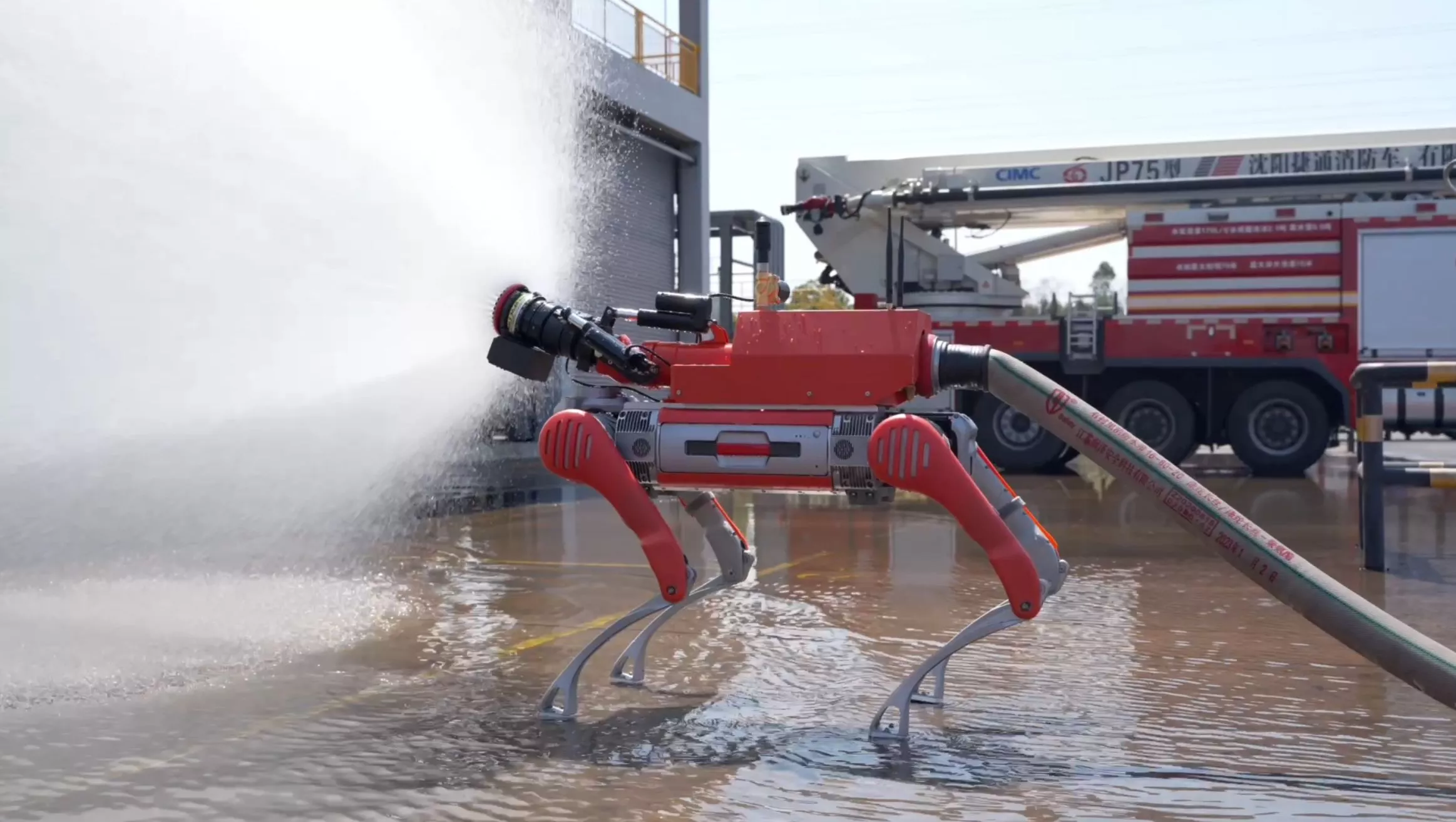 The fire rescue quadruped can scout danger zones and send back live video feeds to human operatives, but can also sport a high-flow hose module to put out the inferno