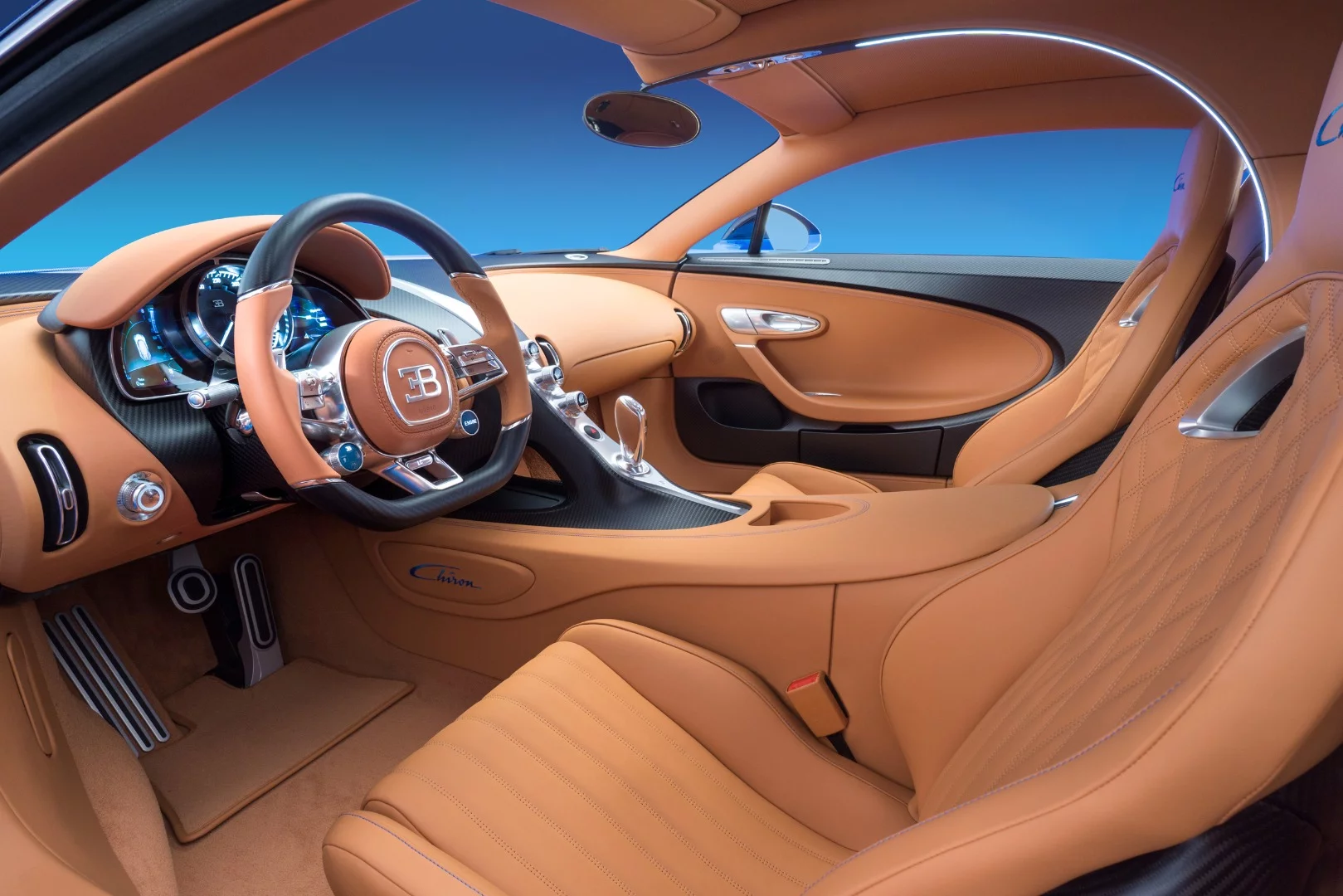 The Bugatti Chiron features numerous upgrades to the interior with the pilot in mind