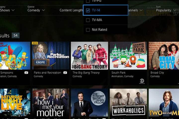 PlayStation Vue's interface where users can choose shows