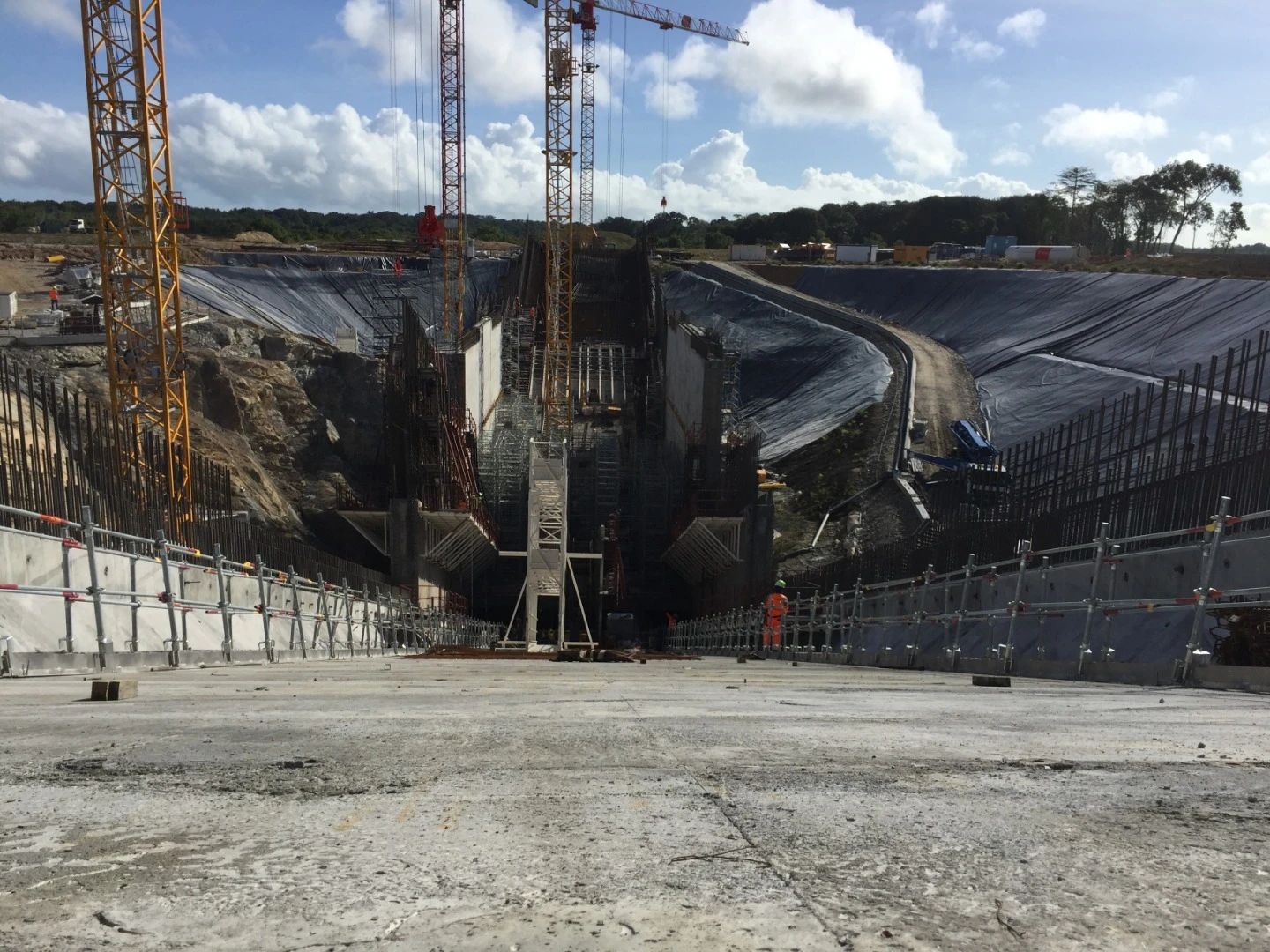 The launch pad seen during construction in 2017 – the site had been excavated and structural frames had been installed