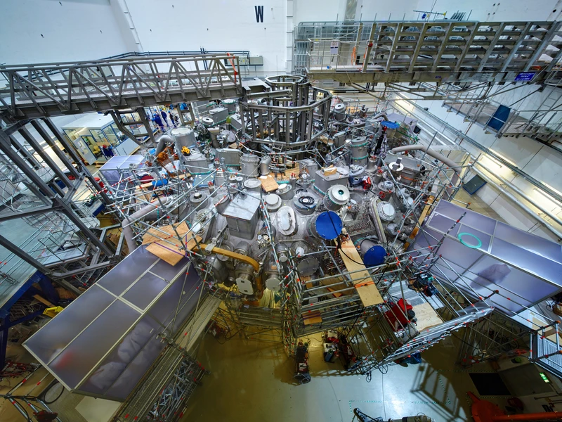 The outside of the Wendelstein 7-x stellarator with its conglomeration of equipment, ports, and supporting structure