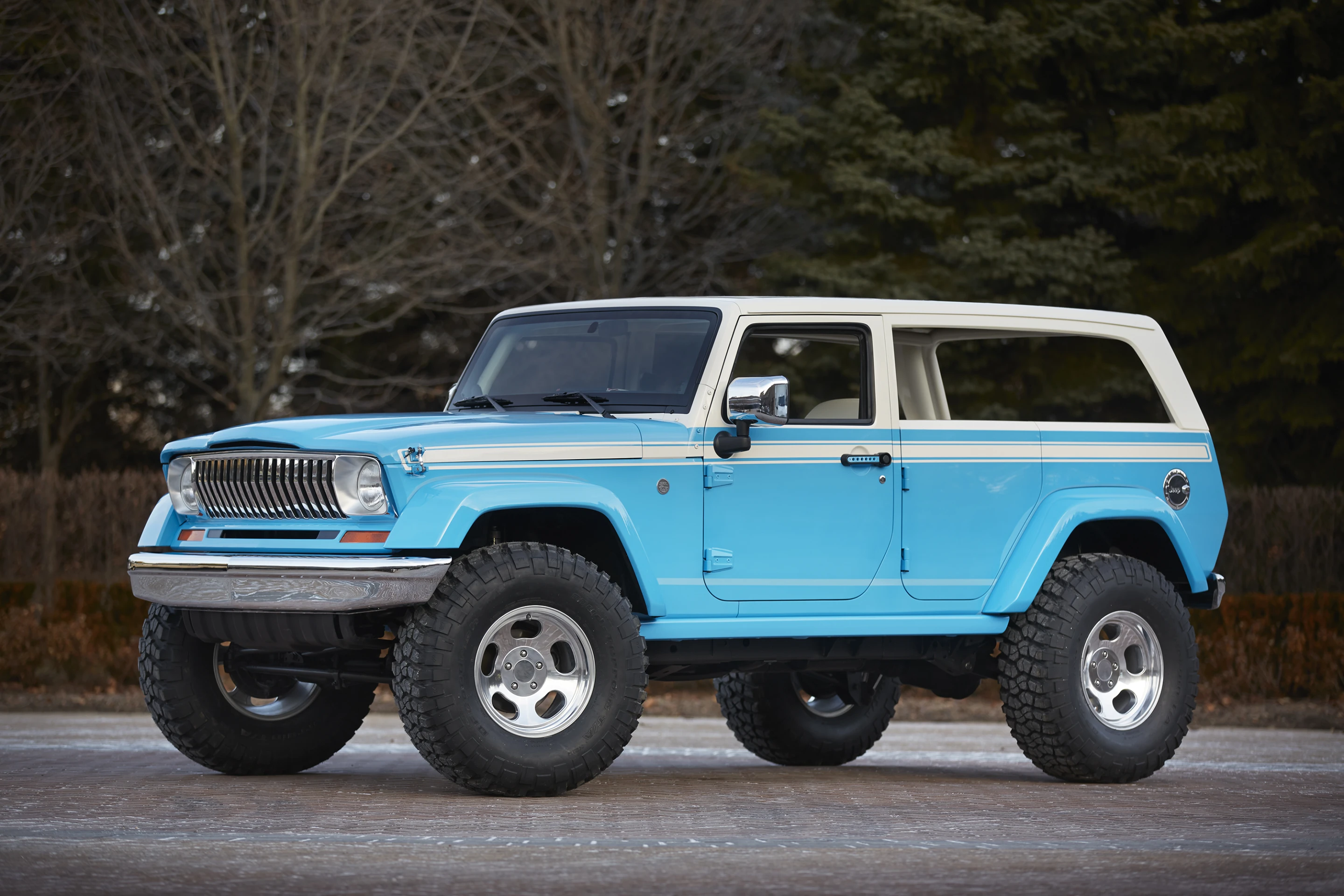 The front fascia is inspired by the Wagoneer and original Cherokee