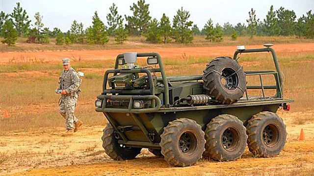 The SMSS can carry more than half a ton of warfighters' supplies, and autonomously follow the squad