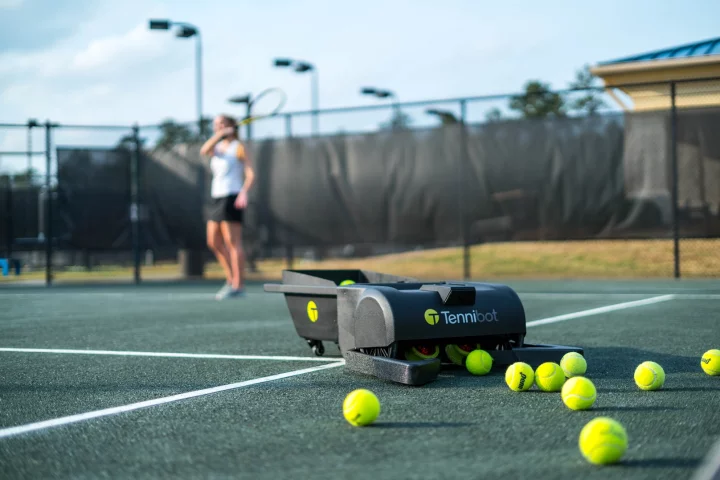 Tennibot collects tennis balls, so you don't have to
